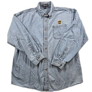 Time Out UPS Logo Denim Shirt Mens XL Light Blue Jean Button Down Vintage